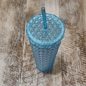 Blue Textured Tumbler with Straw